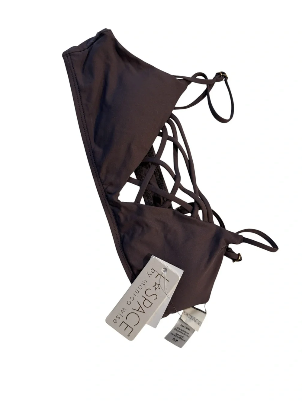 L*Space Jamie Bikini Top Small PEB Brown Strappy Criss Cross Back Triangle Small